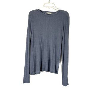 Vince Semi Sheer Top Wool Blend Ribbed Long Sleeve XL Blue
